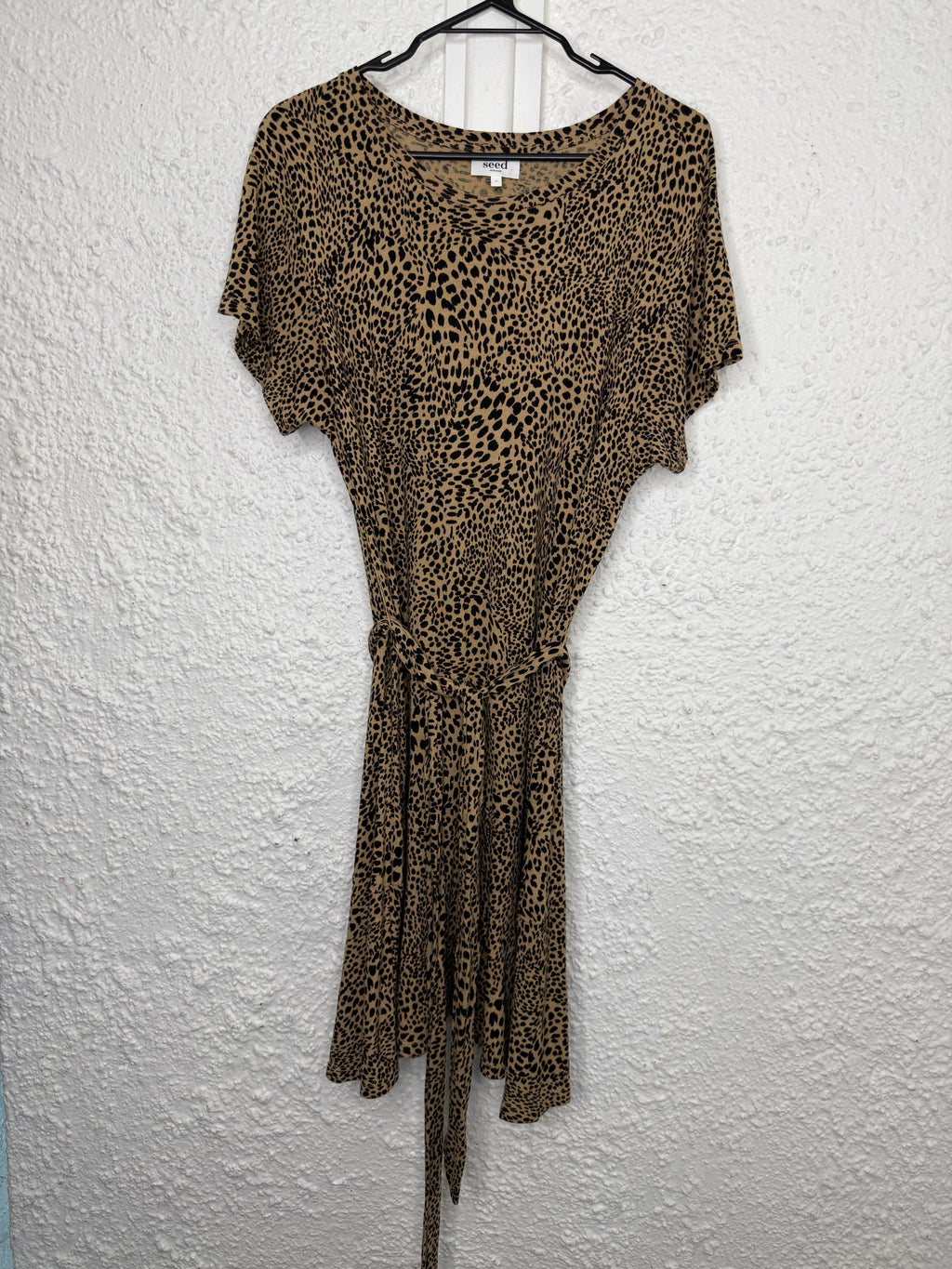 Seed Brown Animal Print Viscose/Linen Dress Sz M😀4/9