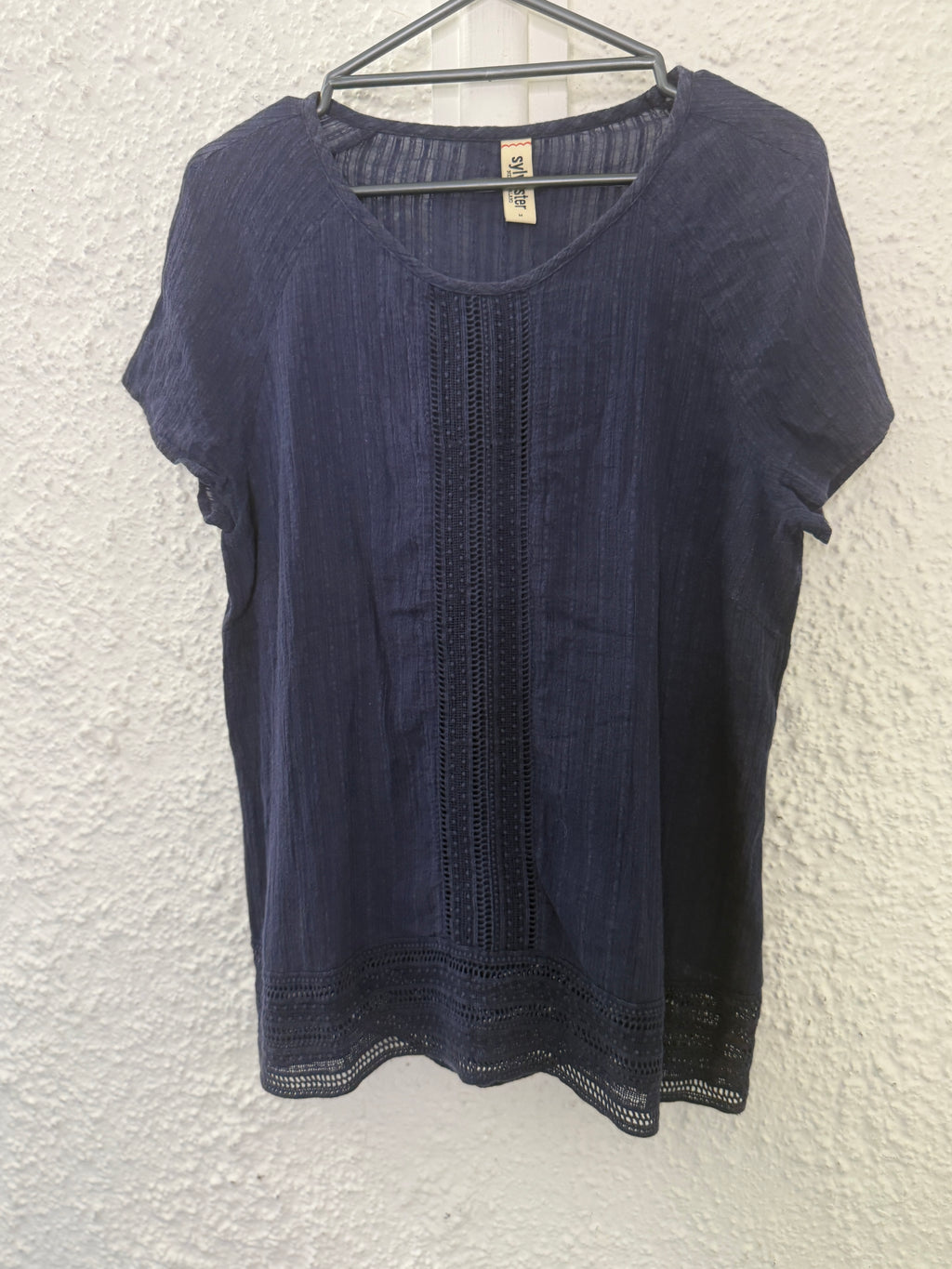 Sylvester Blue Cotton Lace Insert Top Sz M😀13/11