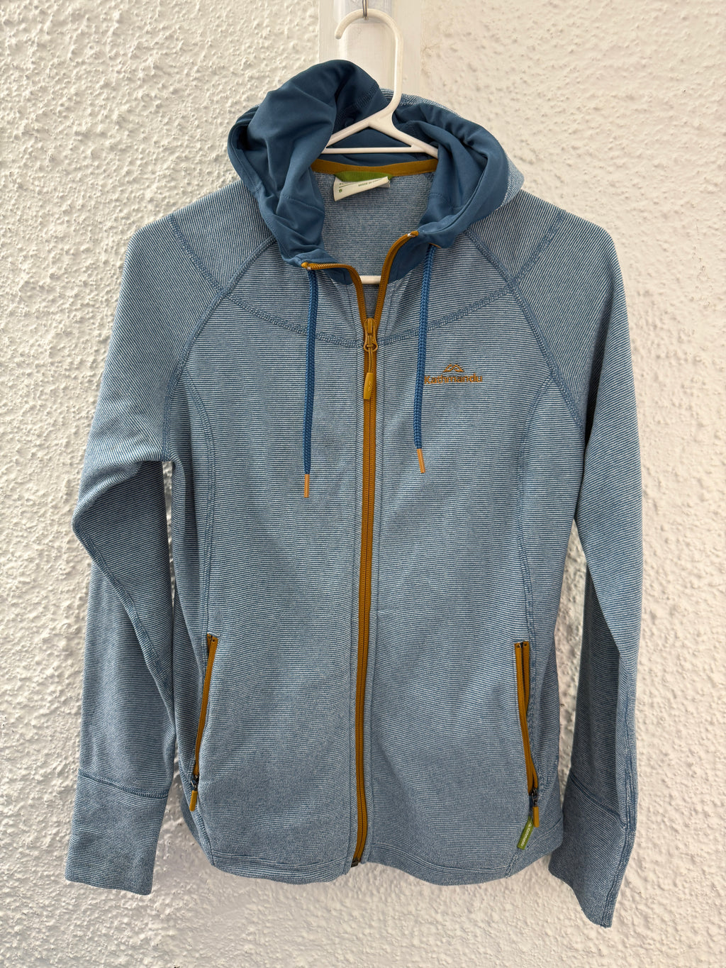 Kathmandu Blue Striped Hooded Jacket Sz 8 😀26/6