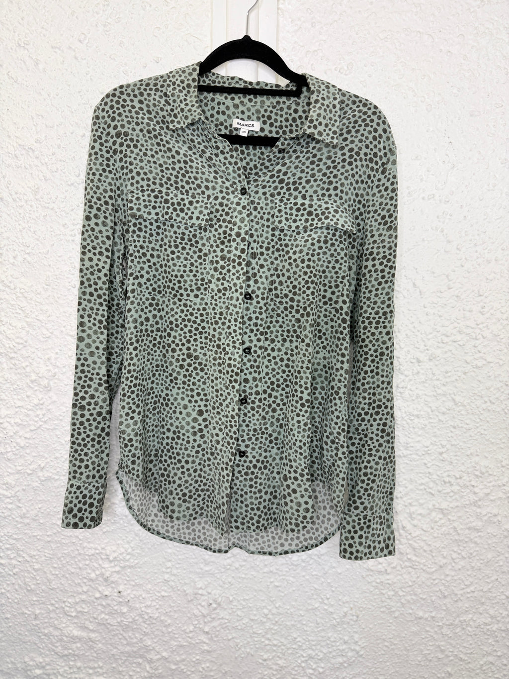 Marcs Olive Silk Dotted Top Sz 10 (best fit Sz 6-8)😀22/9
