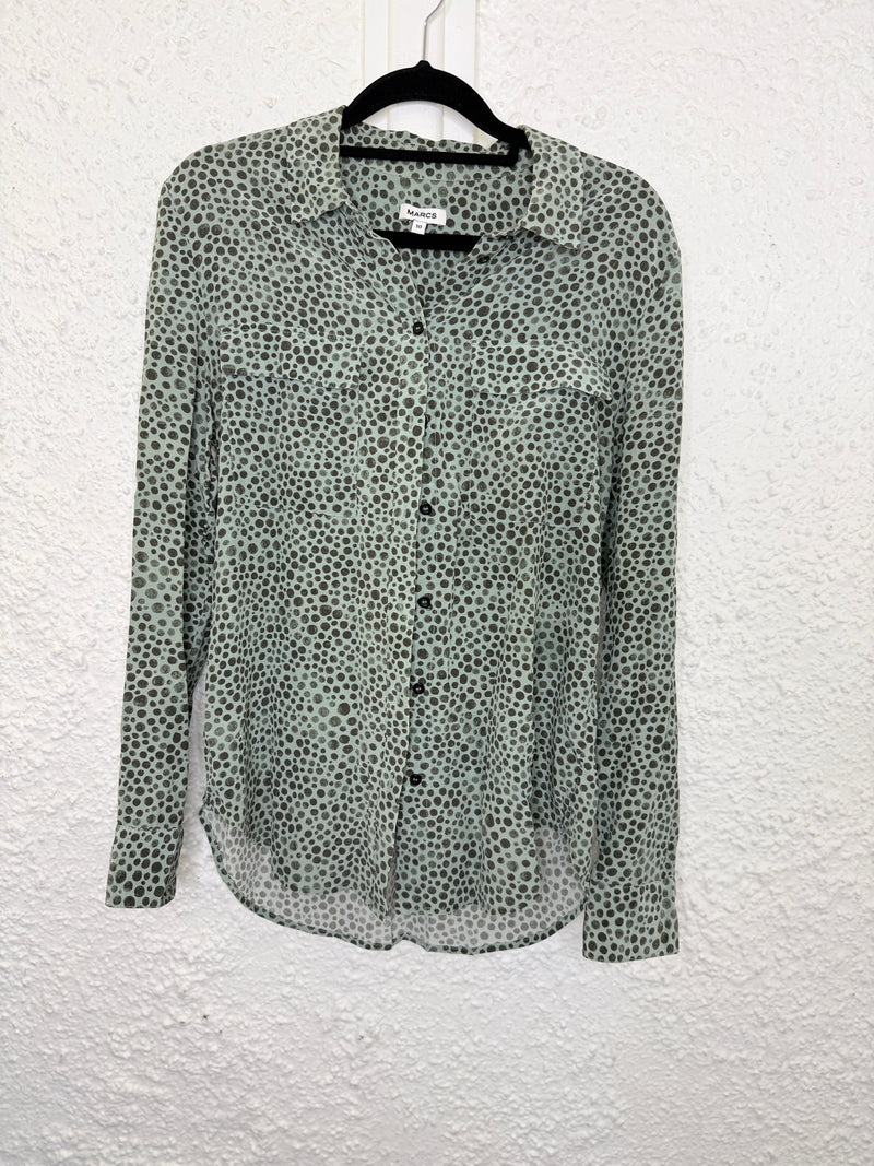 Marcs Olive Silk Dotted Top Sz 10 (best fit Sz 6-8)😀22/9