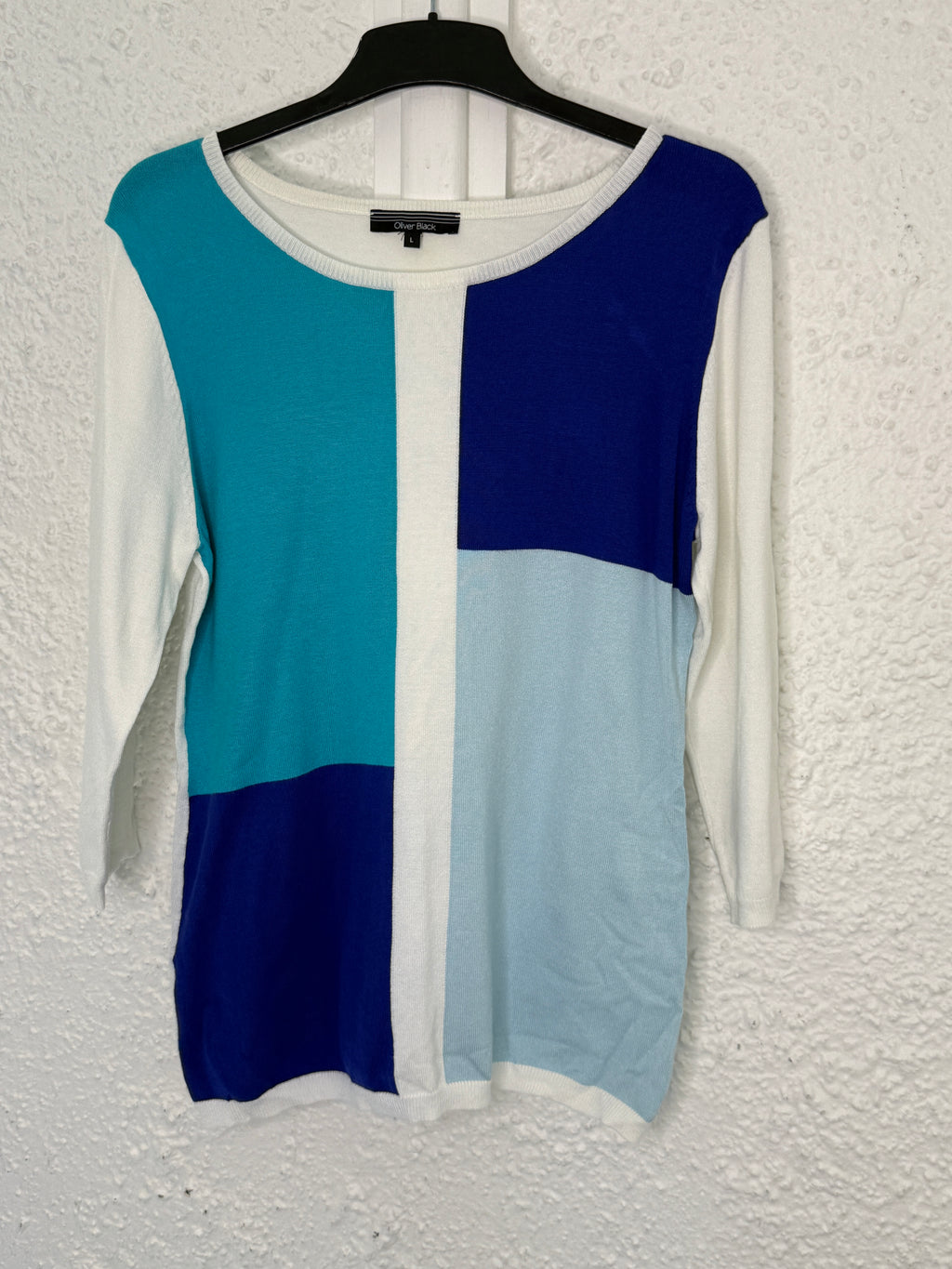 Oliver Black Blue/White Viscose Jumper Sz L (best roomy fit Sz 10)😀18/9