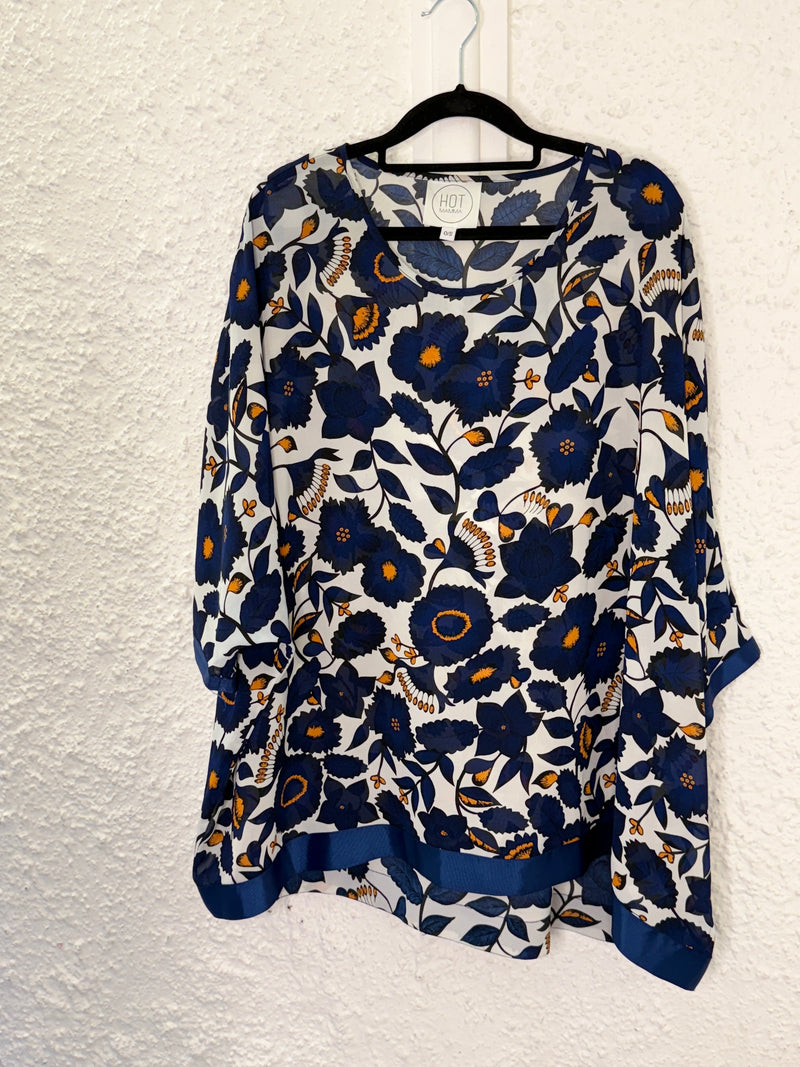 Hot Mama Navy Floral Top One Sz (best fit up to Sz 20)😀9/10