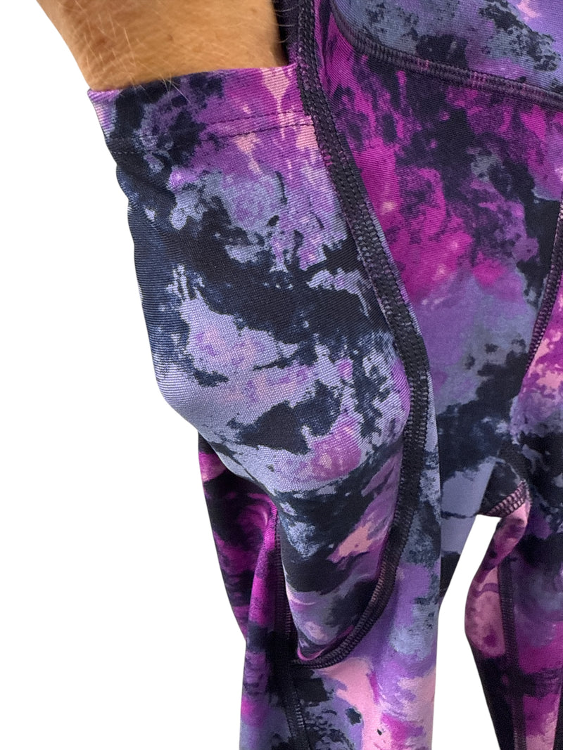 Under Armour Purple Abstract Print Full Length Compression Tights Sz M ⭐️