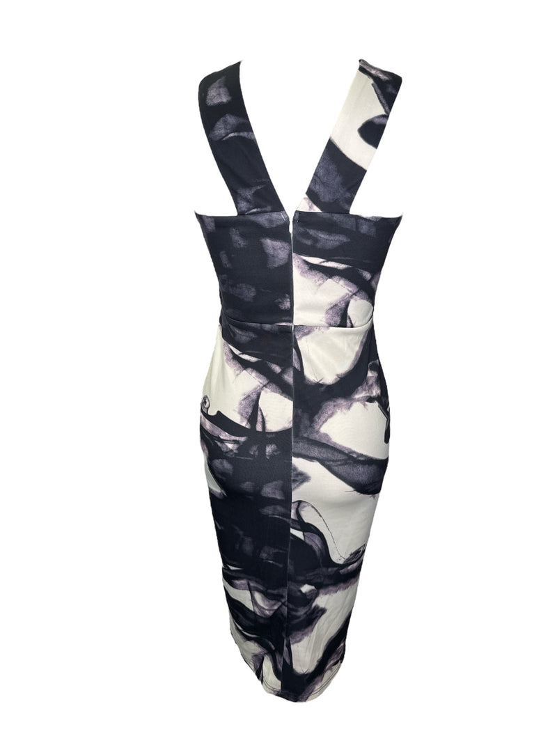 Levora Black/Off-White Abstract Print Dress Sz 10 ⭐️⭐️⭐️