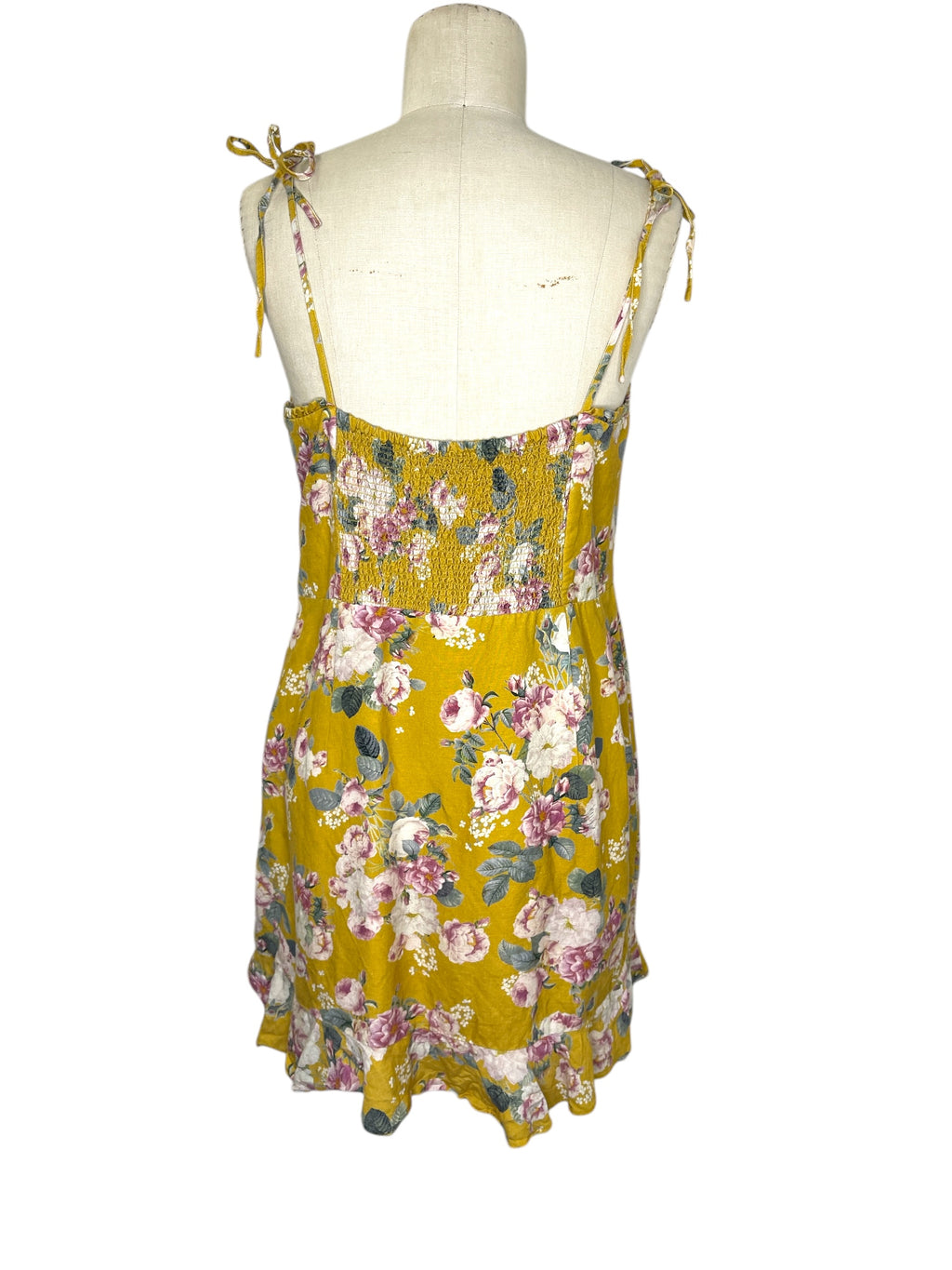 Forever New Mustard Linen Floral  Dress Sz 14 💛