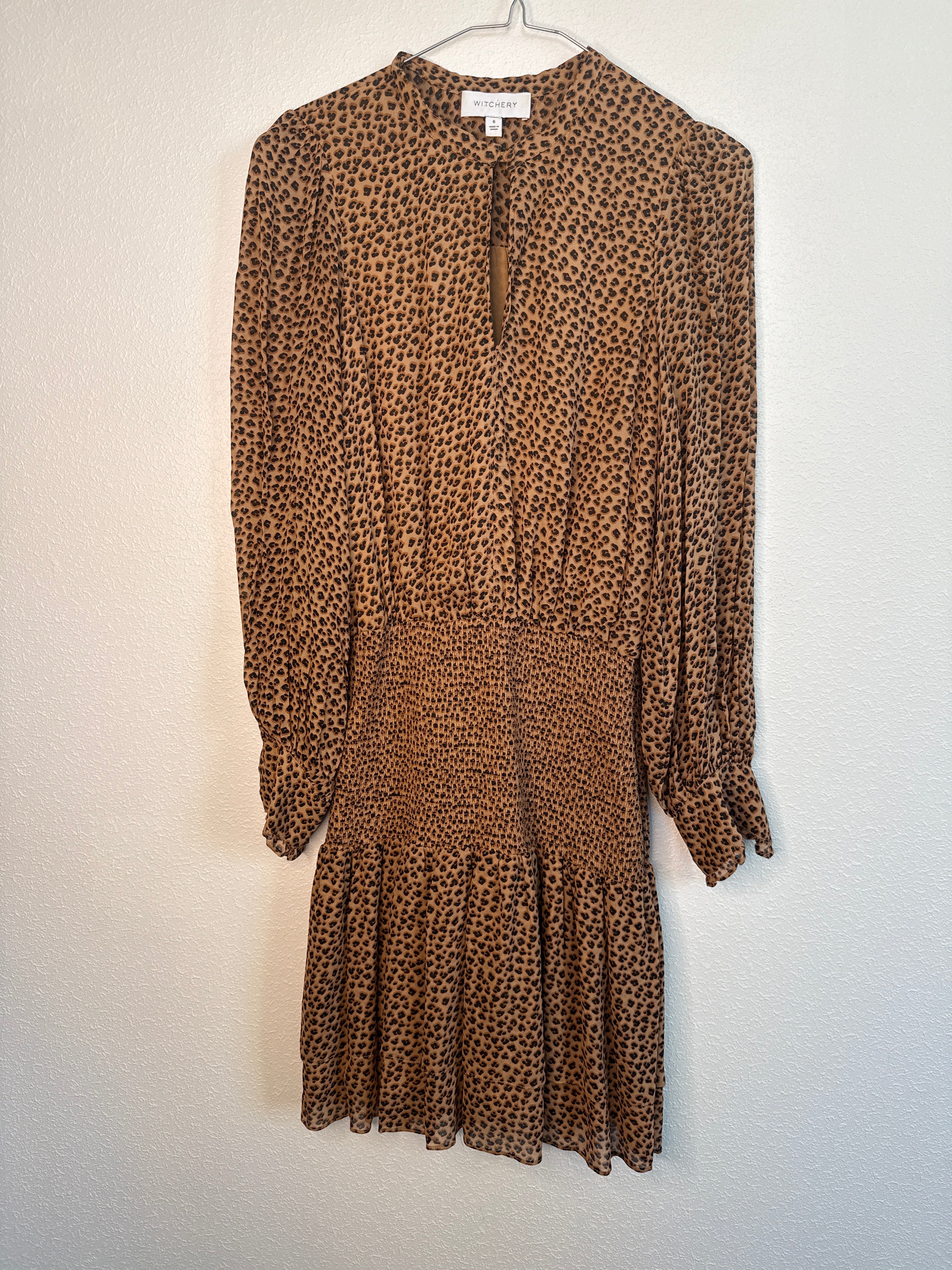 Witchery brown leopard viscose dress Sz 6 27/4/26   Everlasting