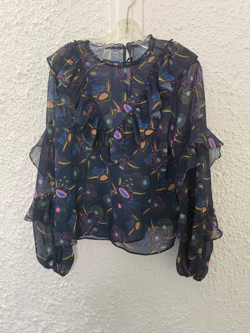 Memo Navy Floral Frills Top Sz 10😀13/11