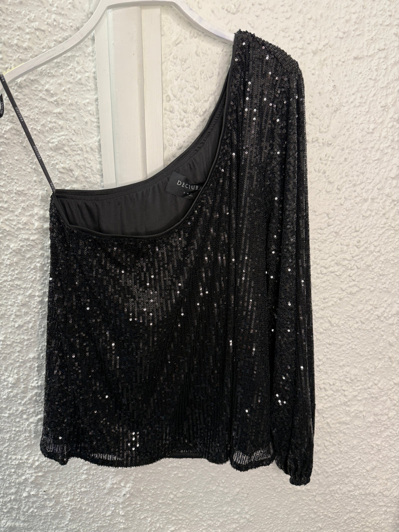 Decjuba Black Sequinned Off-Shoulder Top Sz L 😀8/5