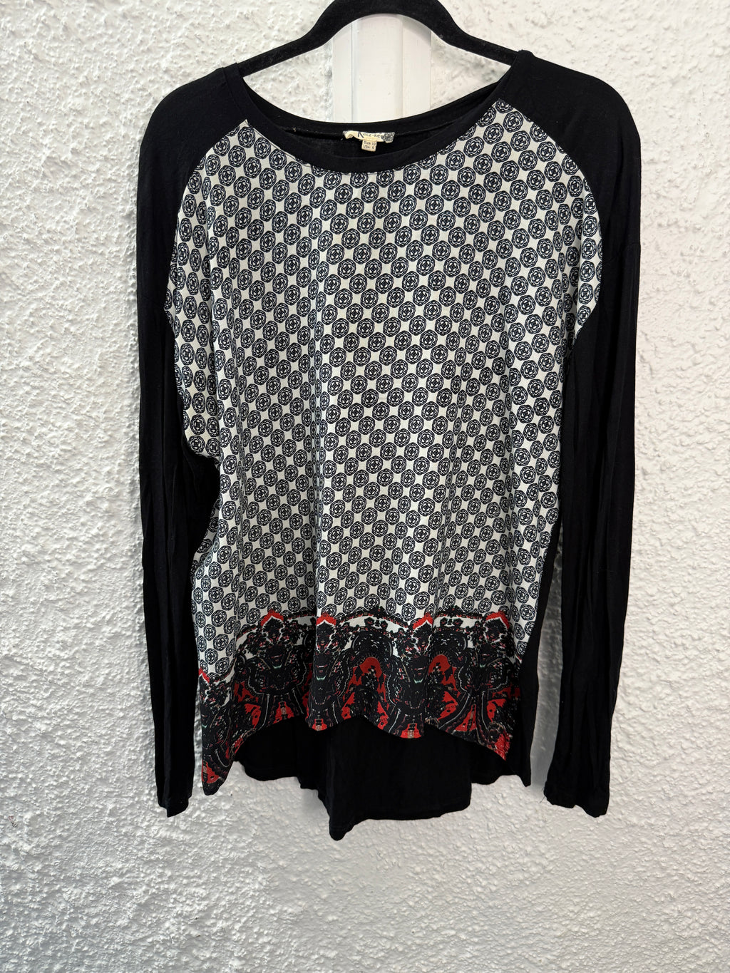 Ketz-Ke Black Printed Rayon Top Sz 10 😀8/5