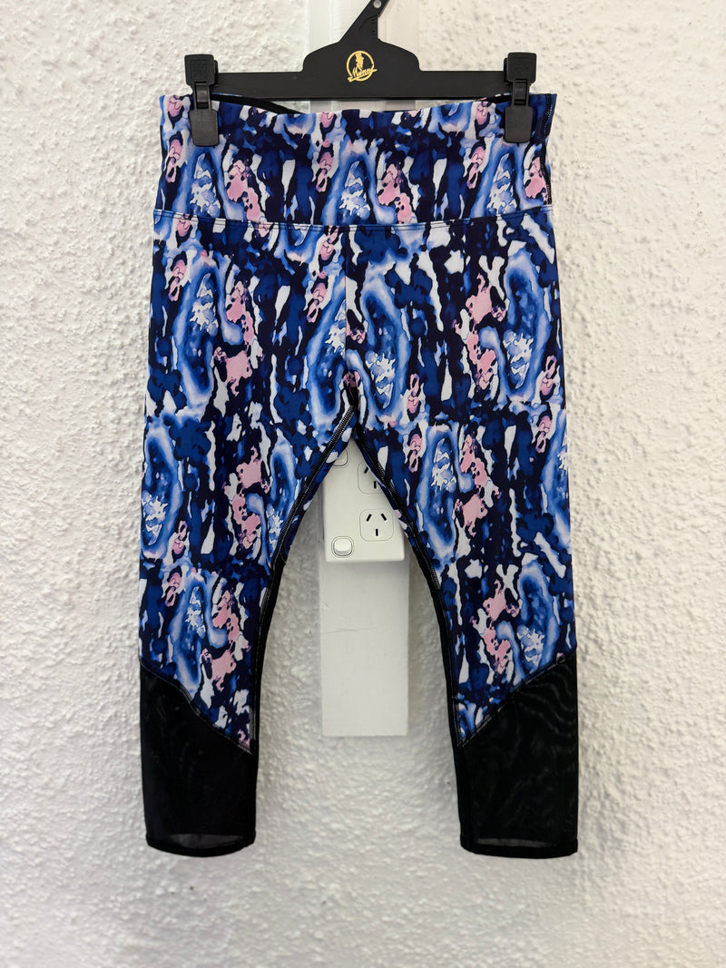 Lorna Jane Blue Marble 3/4 mesh-insert tights Sz S 😀4/12