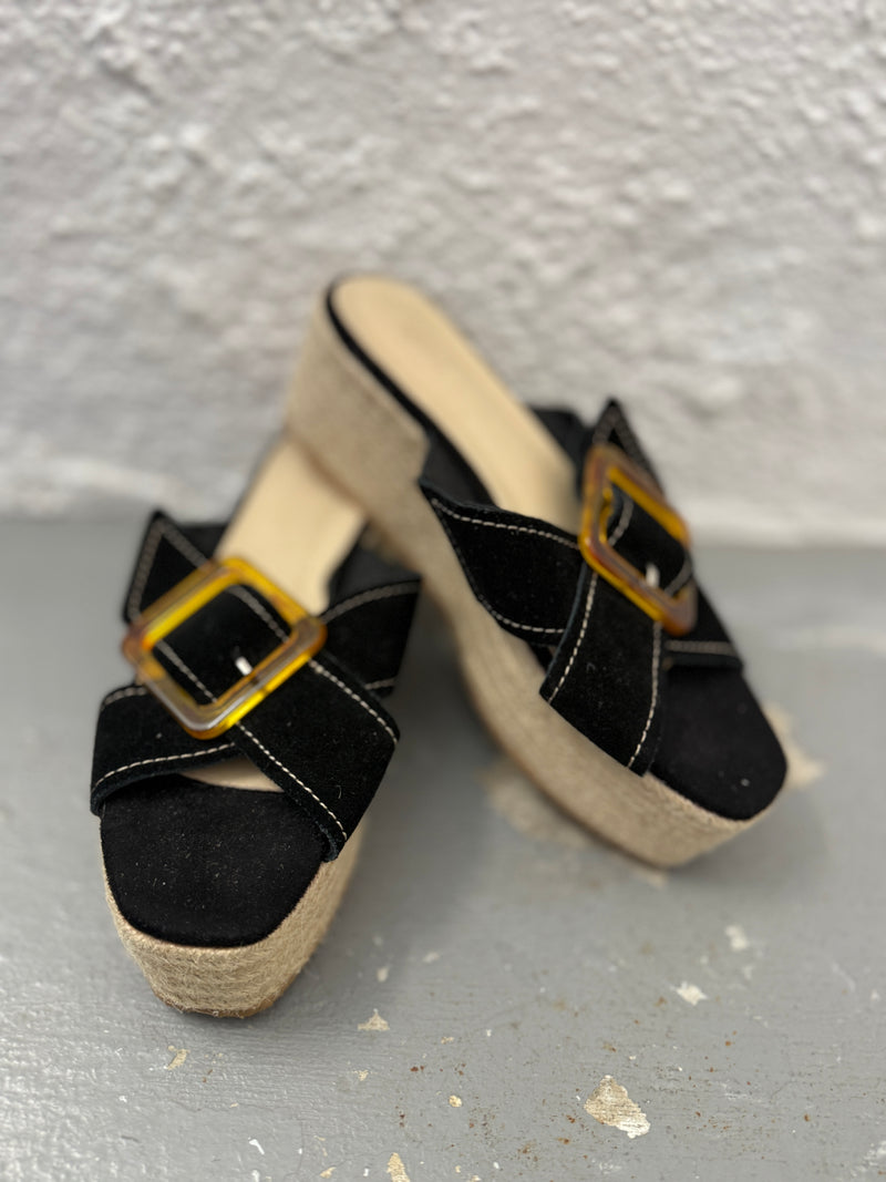 Seed Black Suede Platform Sandals Sz 39 NEW!😀17/11