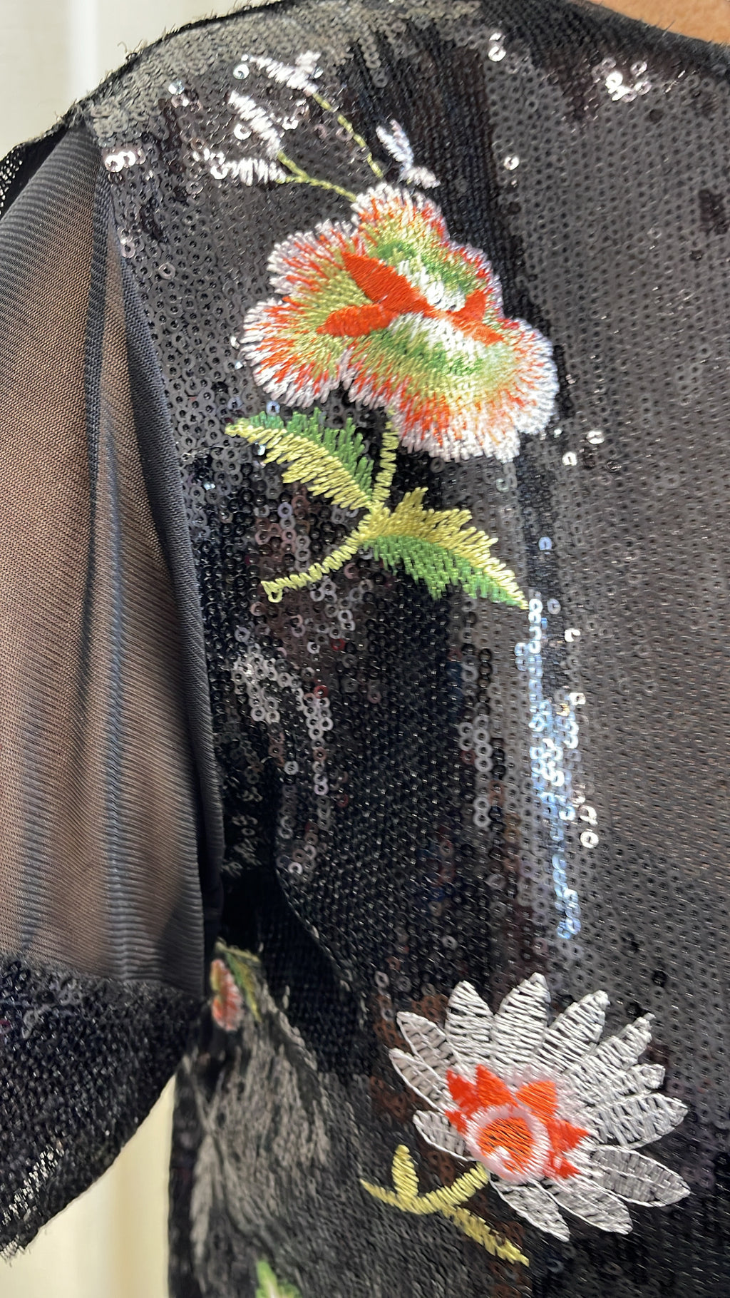 Zara Black Sequinned Floral Top Sz 8