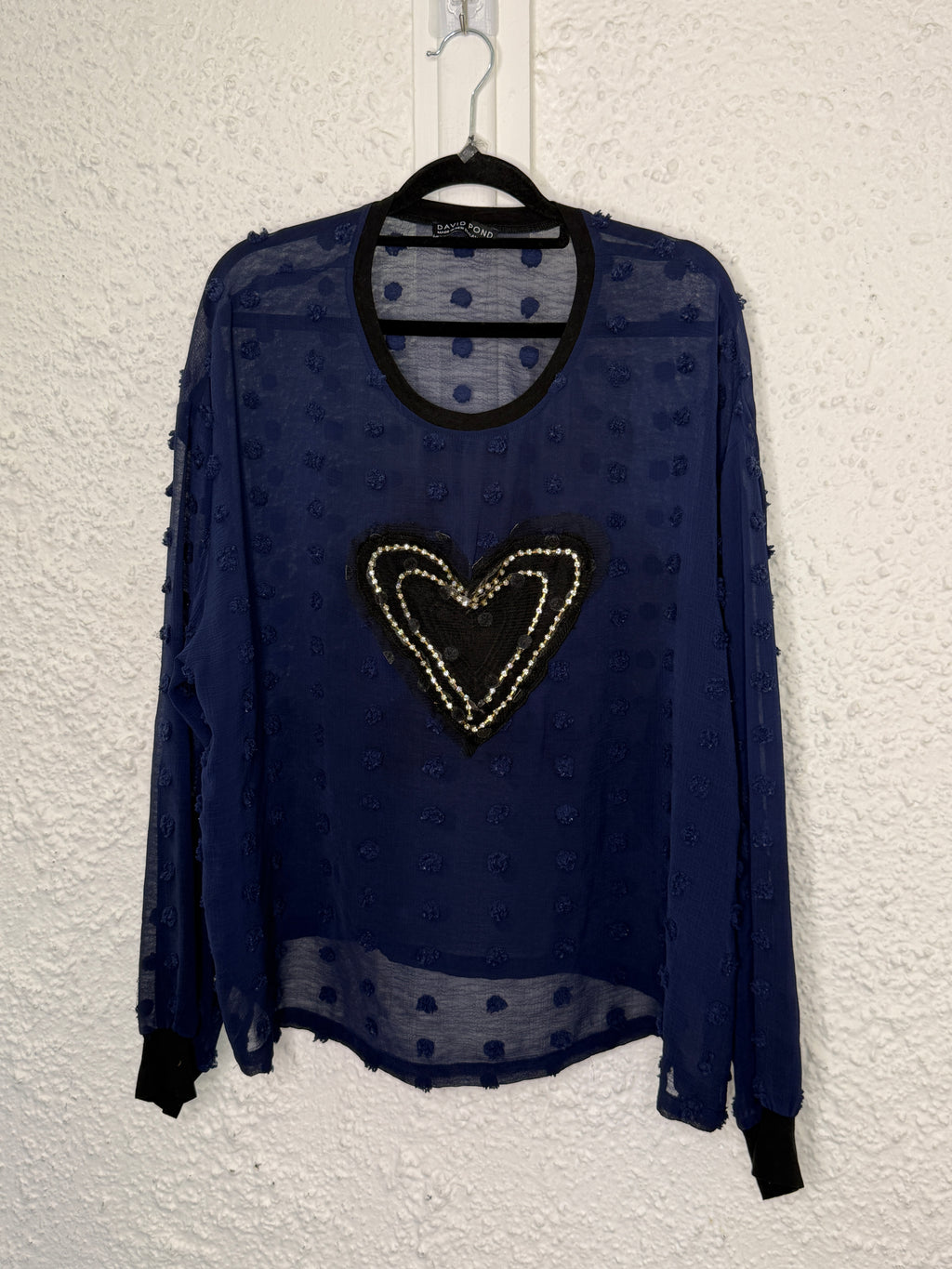 David Pond Navy Tuffted Heart Detail Top Sz 10😀18/9