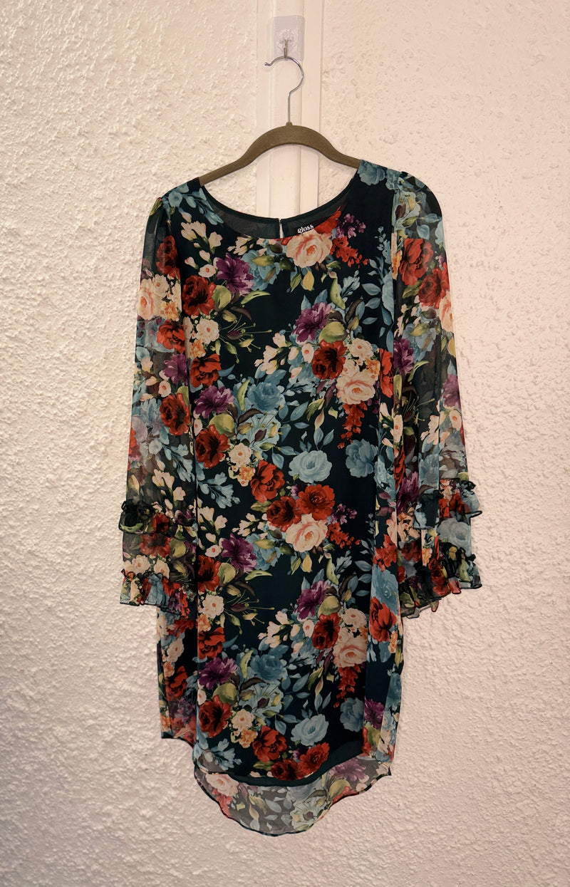 Gloss Emerald Floral Dress Sz 8😀20/10