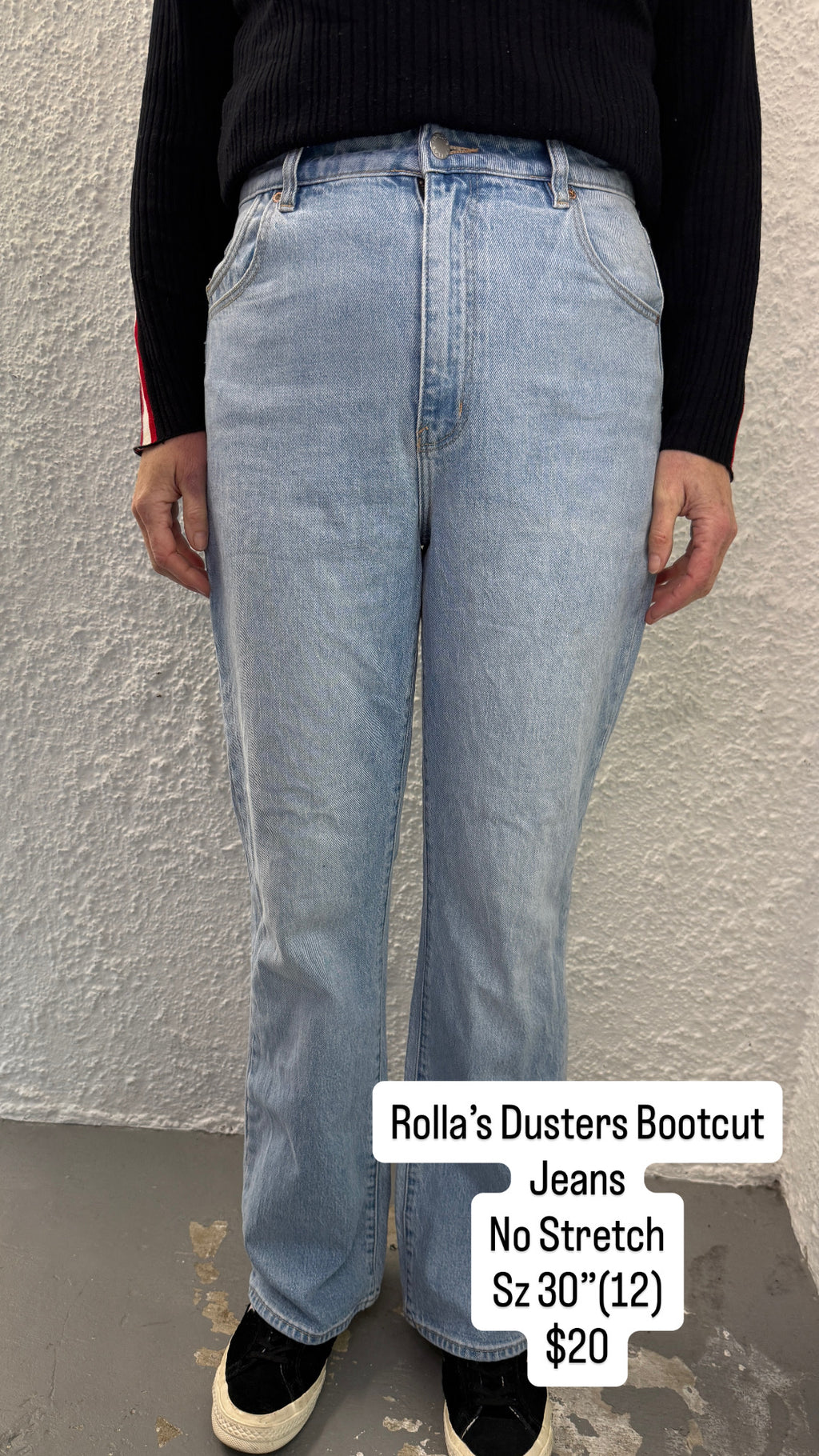 Rolla’s Light Blue Dusters No Stretch Hard Denim Bootcut Jeans Sz 30”(12)😀10/7