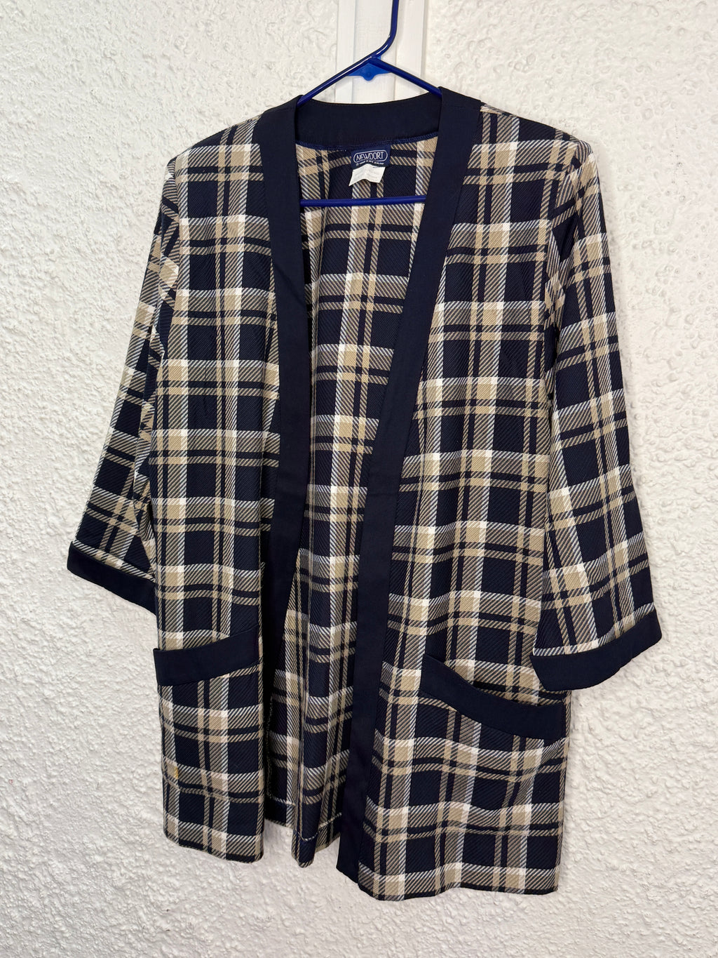Newport Navy Tartan Print Viscose Blend Blazer Sz 18😀15/9