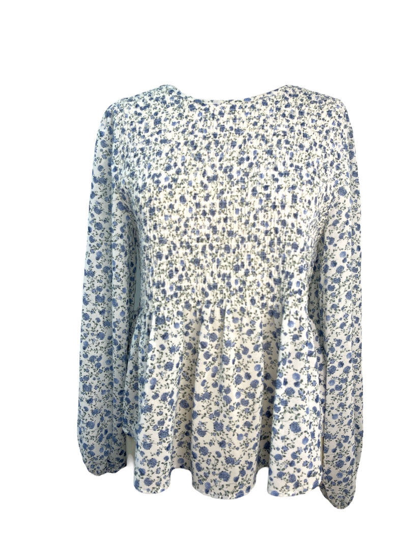 Whistle White/Tiny Blue Floral Print Top Sz 10 🩷