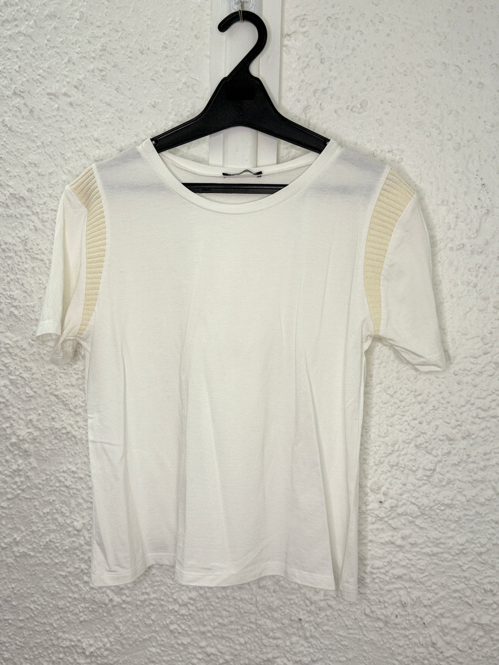Zara White/Beige Ribbed Insert Top Sz M😀3/11