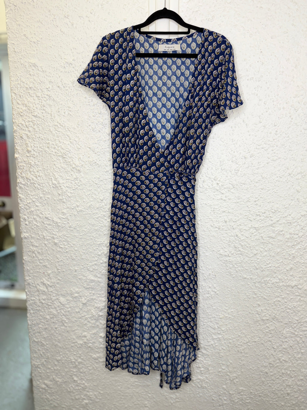 Auguste Navy Rayon Floral Wrap Dress Sz 10😀22/9