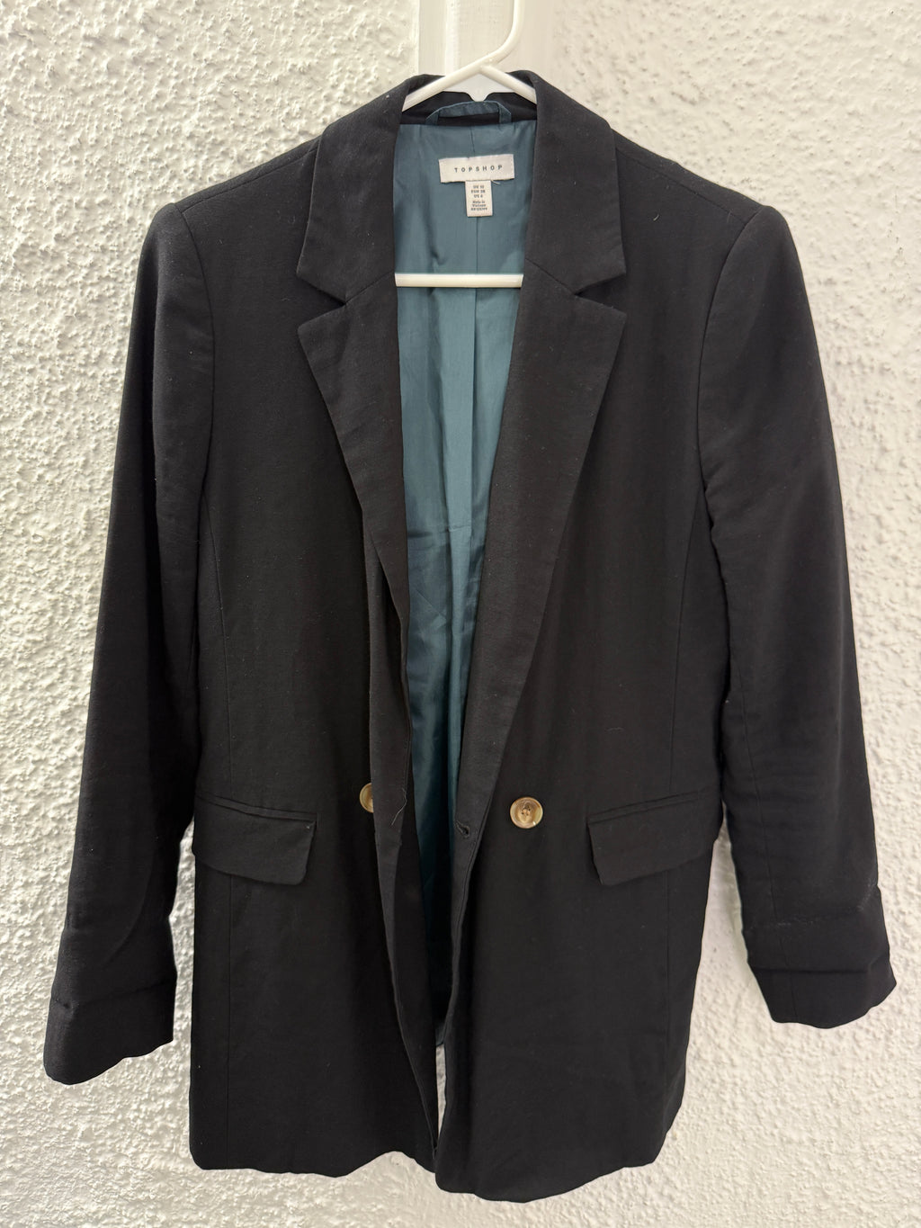 Topshop Black Viscose Blend Double-Breasted Blazer Sz 10 😀19/6