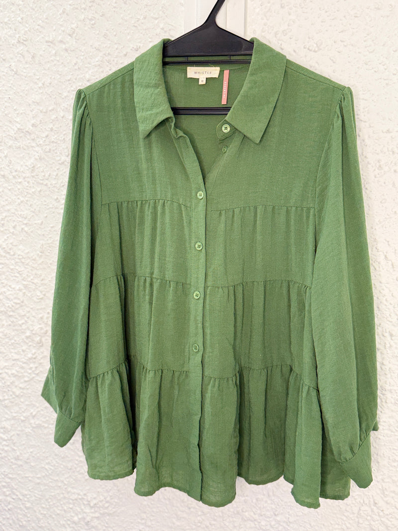 Whistle Green Viscose Blend Tiered Top Sz 10😀20/10