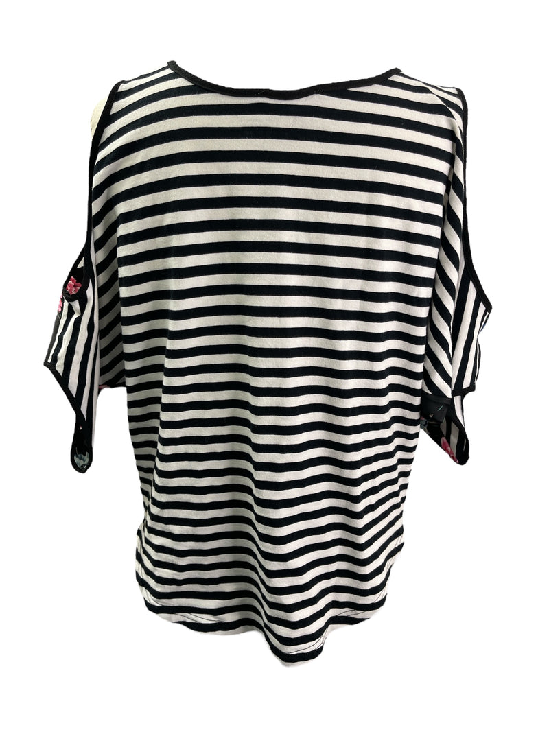 Charlo Black Floral/Striped Cold-Shoulder Top Sz XS 🩷