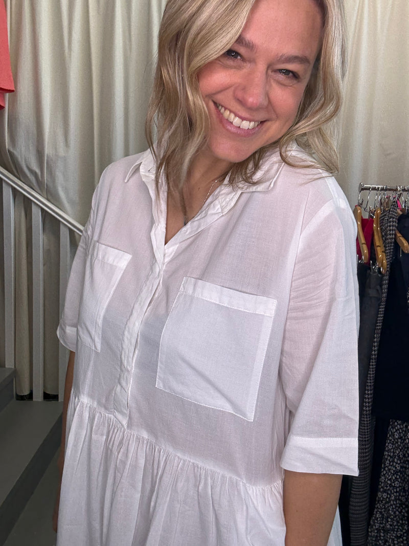 Juliette Hogan White Cotton Shirt Dress Sz10