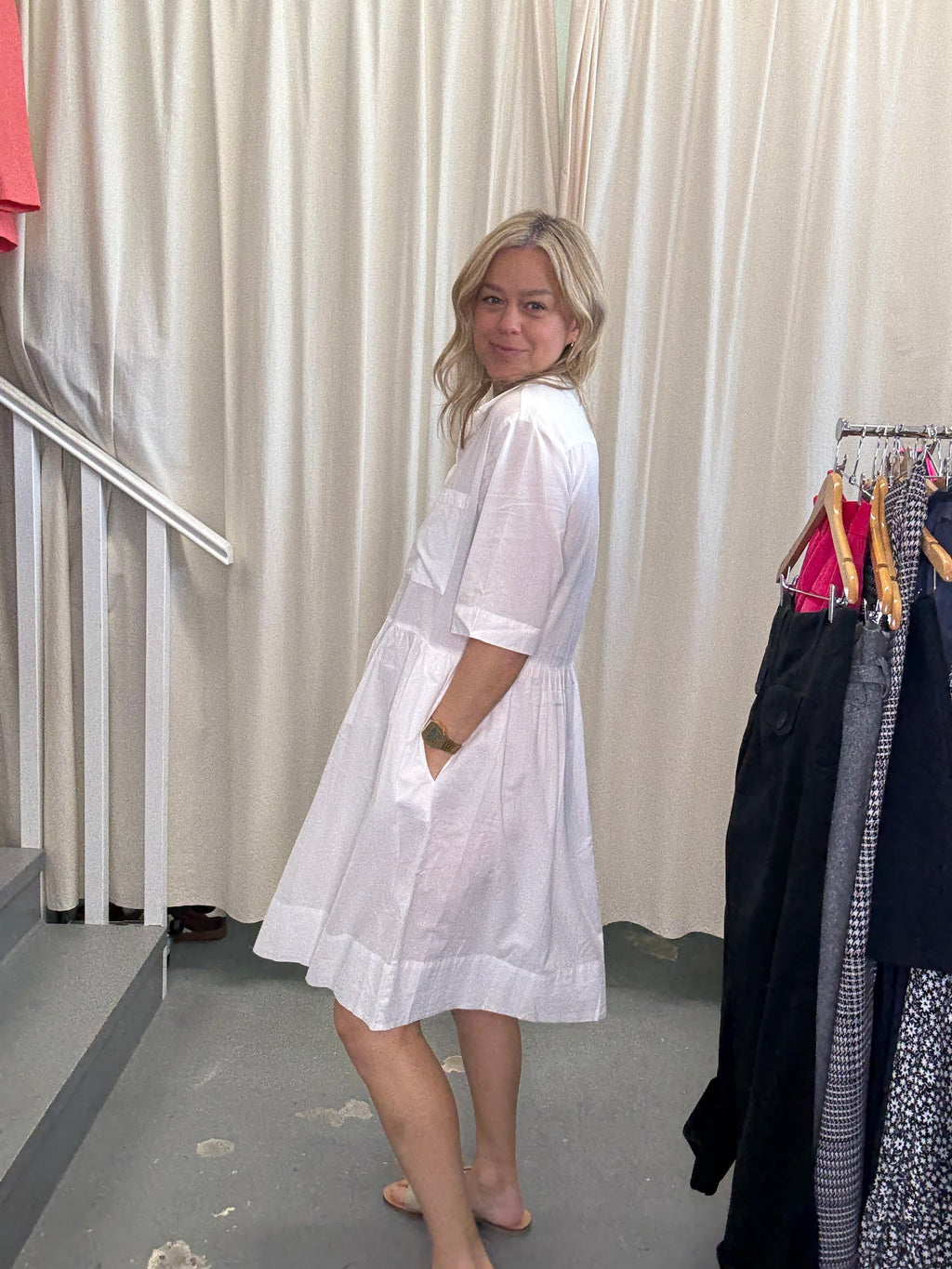 Juliette Hogan White Cotton Shirt Dress Sz10