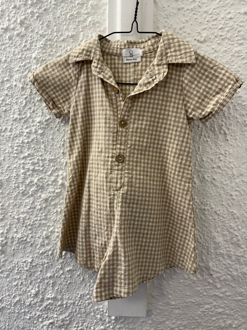 3 Kids items: Jamie Kay beige cotton top Sz 4 yrs/Peggy khaki cotton/linen rompers 6-12 mo/Sienna Blair Beige cotton romper Sz2 😀8/12