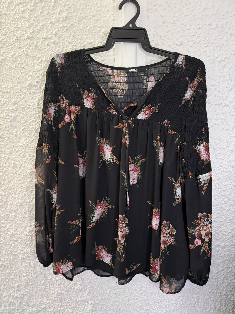 Gloss Black Floral Top Sz 18 NEW!😀24/4