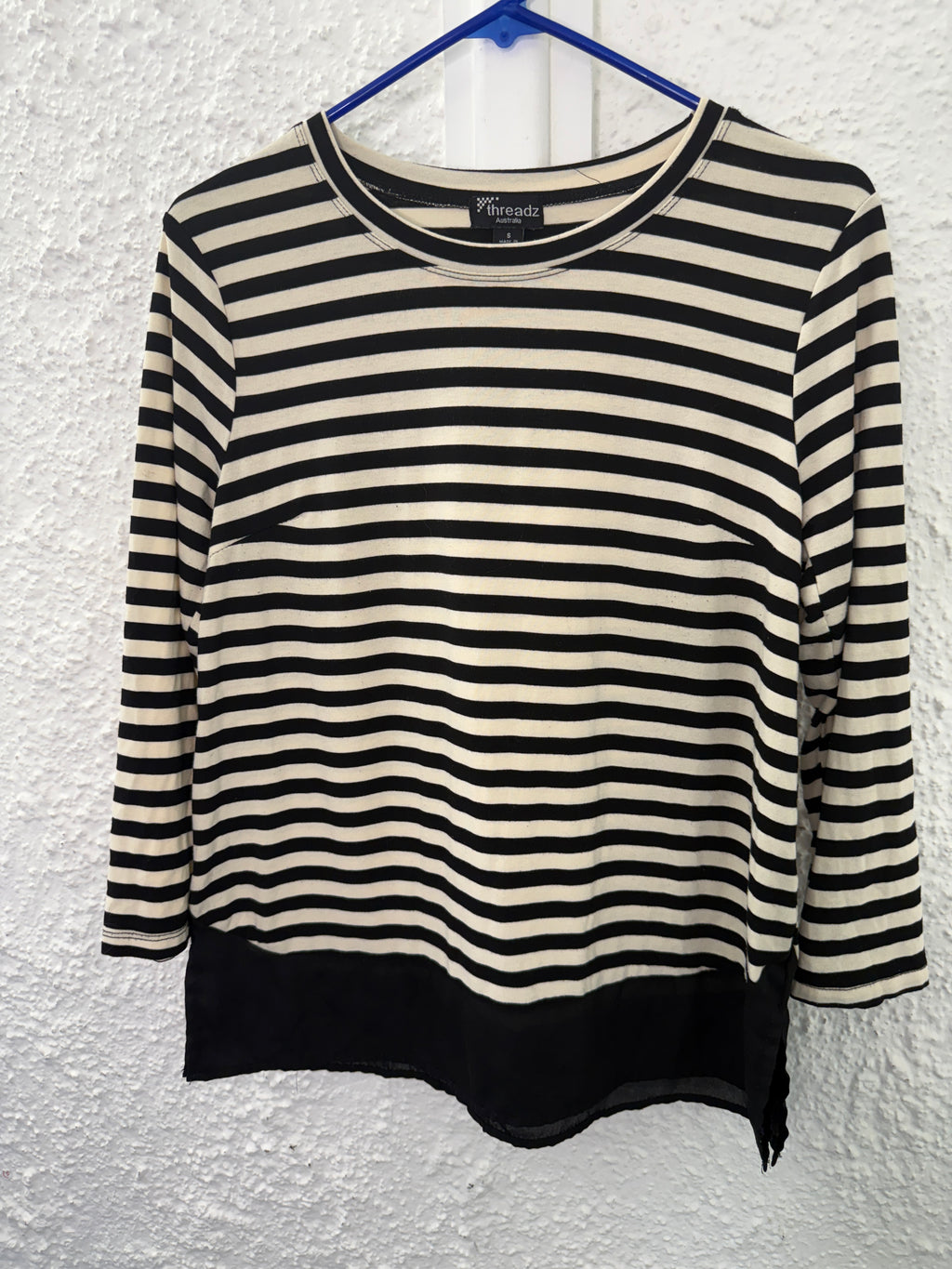 Threads Black/Cream Viscose Striped Top Sz S 4/8