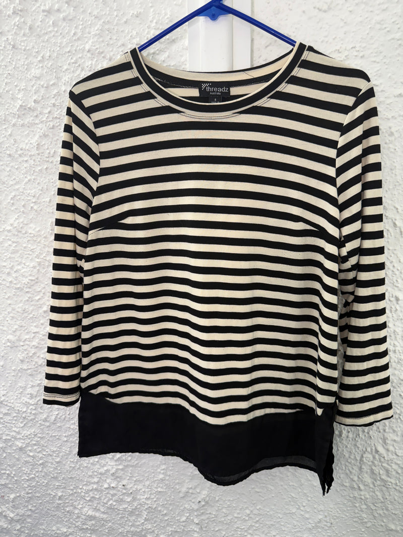 Threads Black/Cream Viscose Striped Top Sz S 4/8