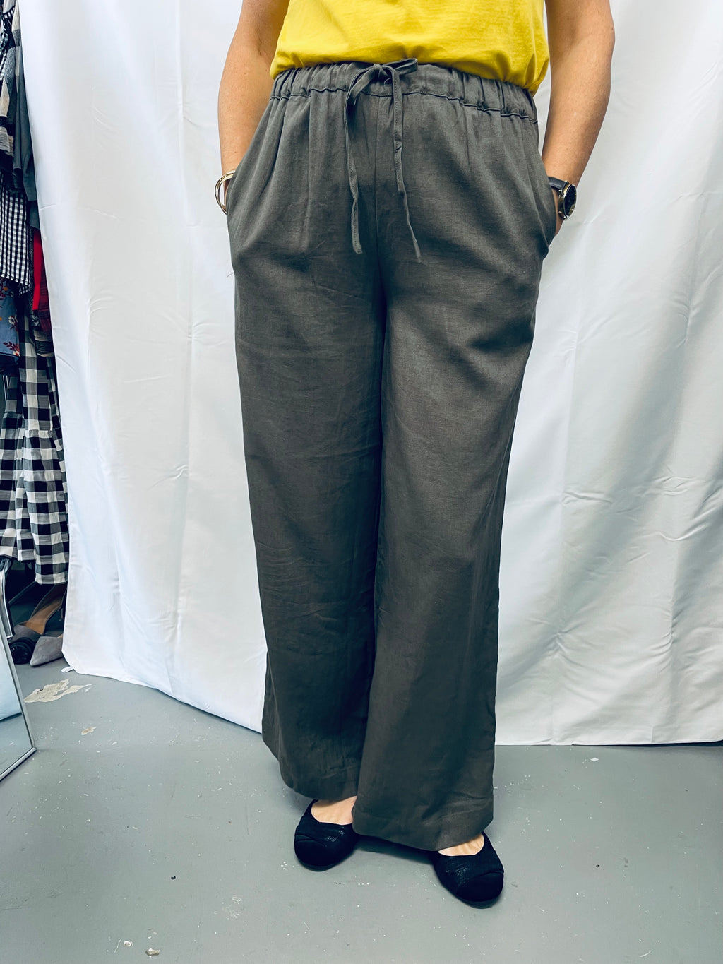 Glassons Dark Grey-Khaki Linen Blend Pants Sz 8