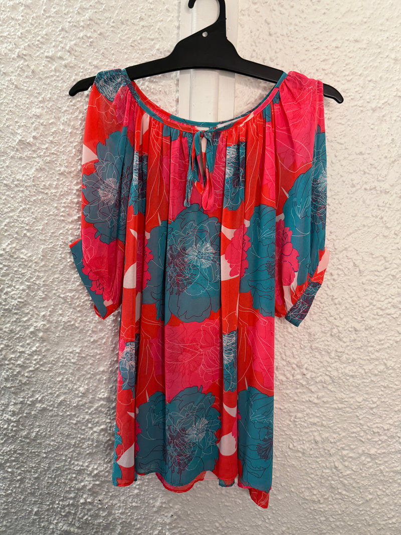 Charlo Teal/Pink Floral Top Sz M😀8/5