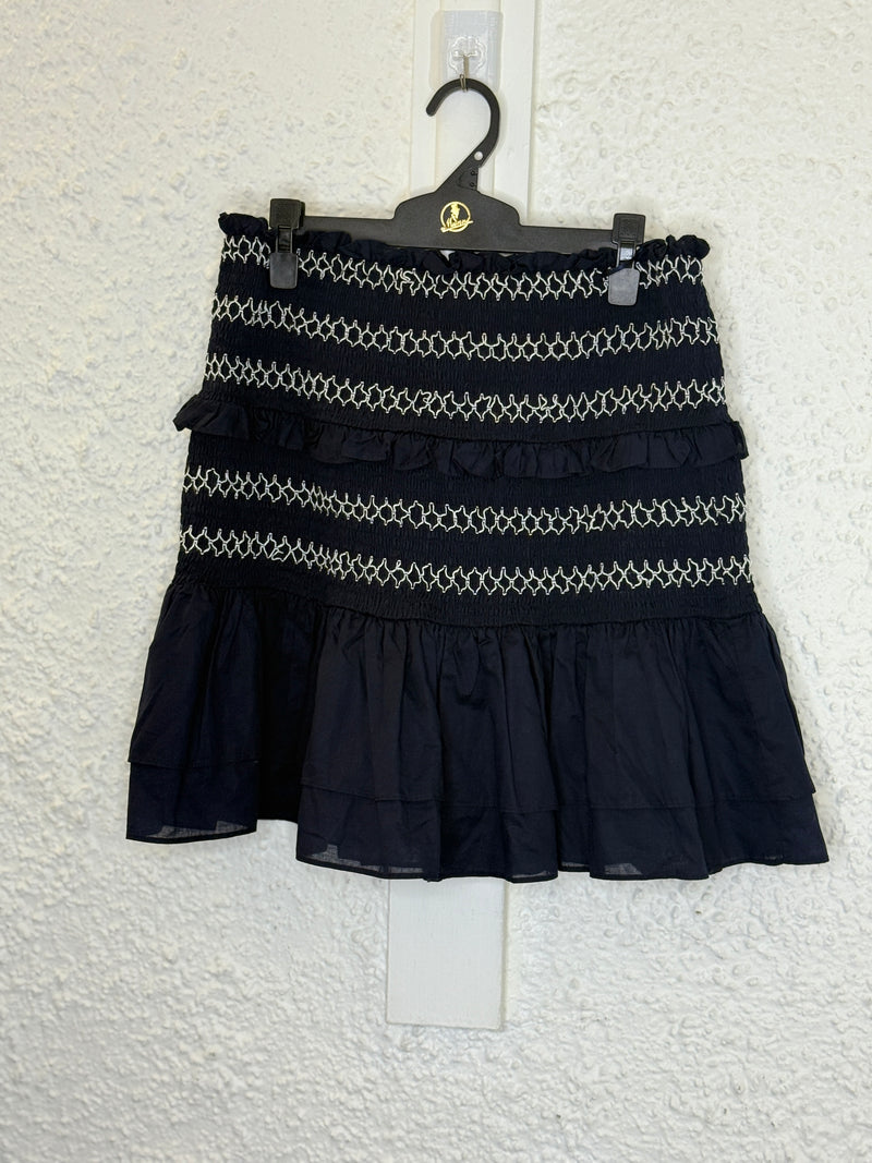 Whistle Navy Cotton Embroidered Ruched Skirt Sz 12😀6/10