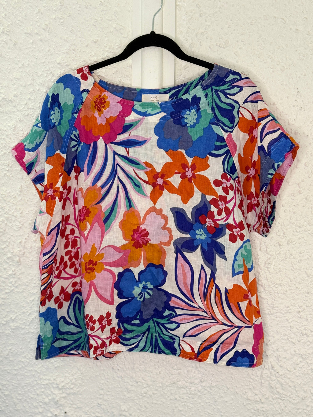 Zest Colourful Floral Linen Top Sz 14😀9/10