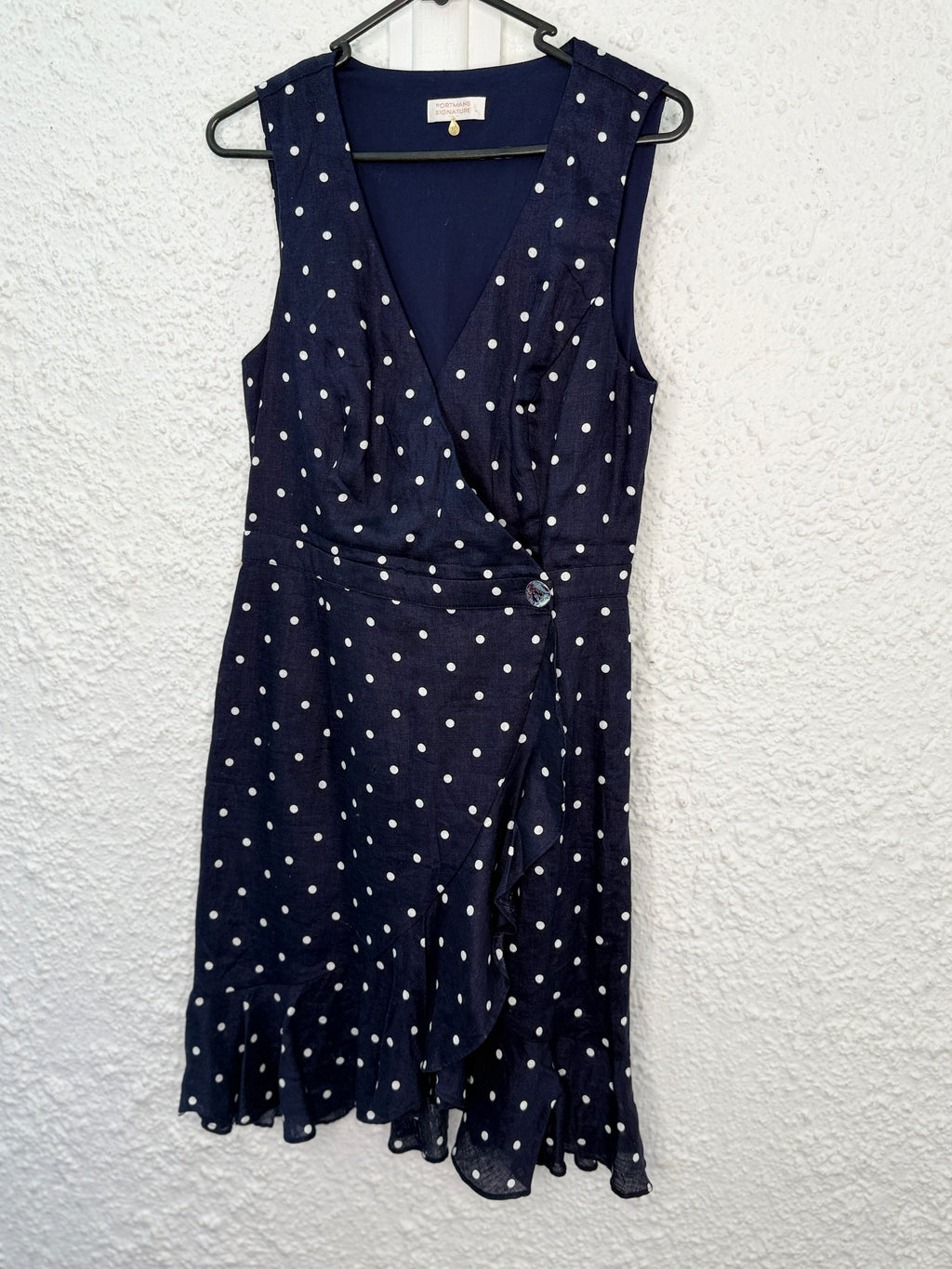 Portmans navy/white polkadot linen dress Sz 10😀8/12