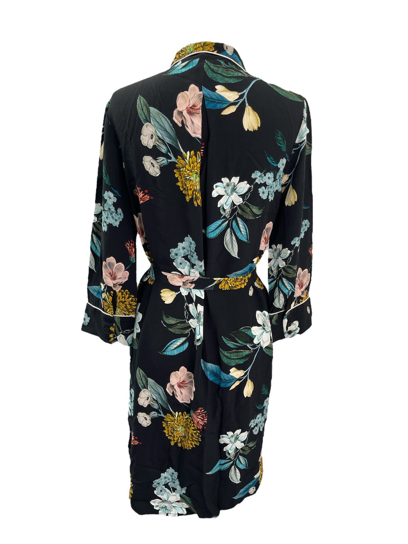 Veronika Maine Black Floral Shirt Dress Sz 10 💛