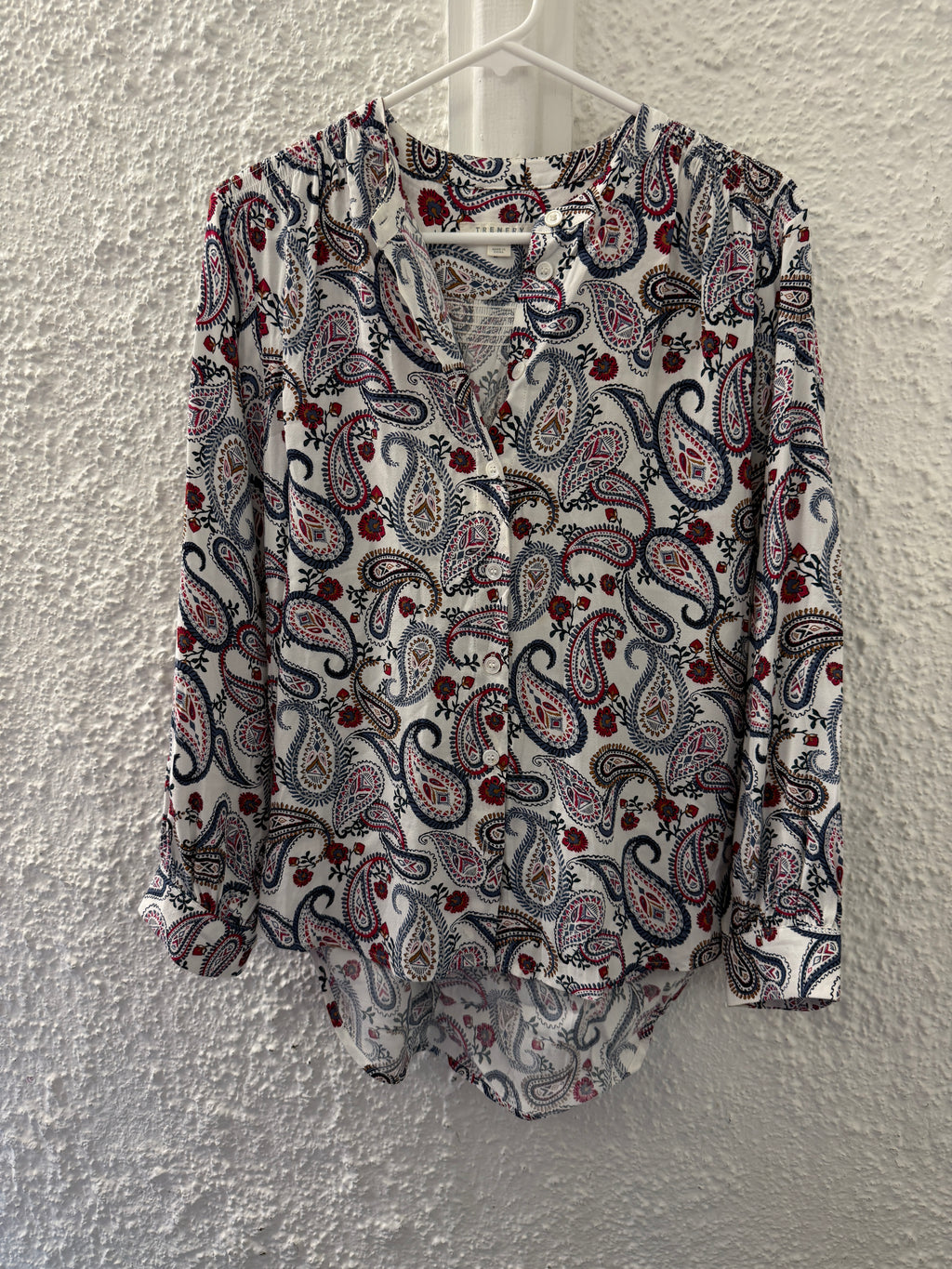 Trenery White/Blue/Red Paisley Viscose Shirt Sz XS😀14/7