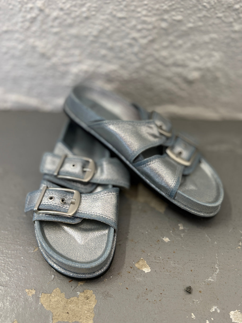 Zara Metallic Blue Slides Sz 40😀9/10