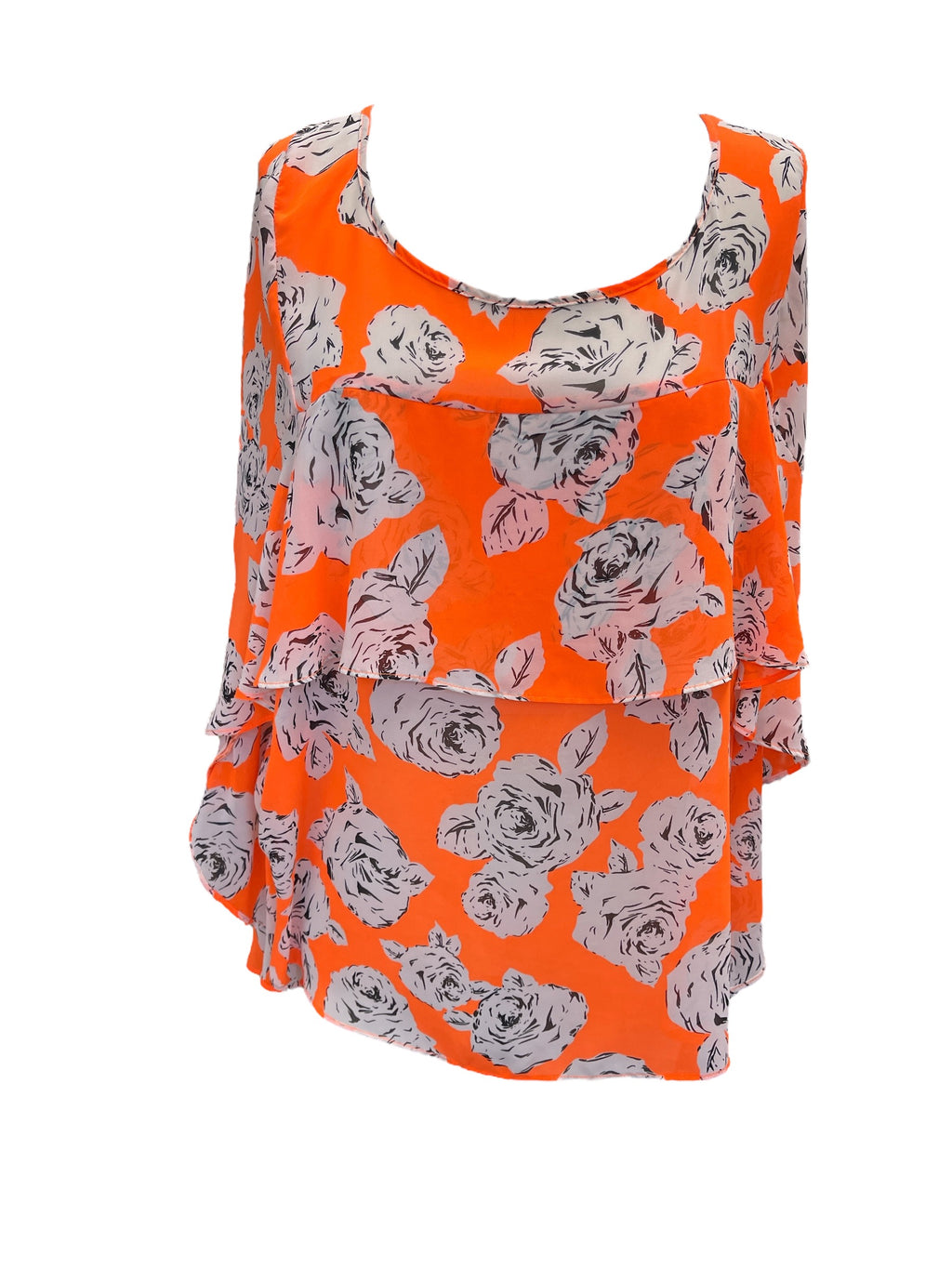 Augustine Sheer Fluorescent Orange Floral Top Sz XS/S 💚