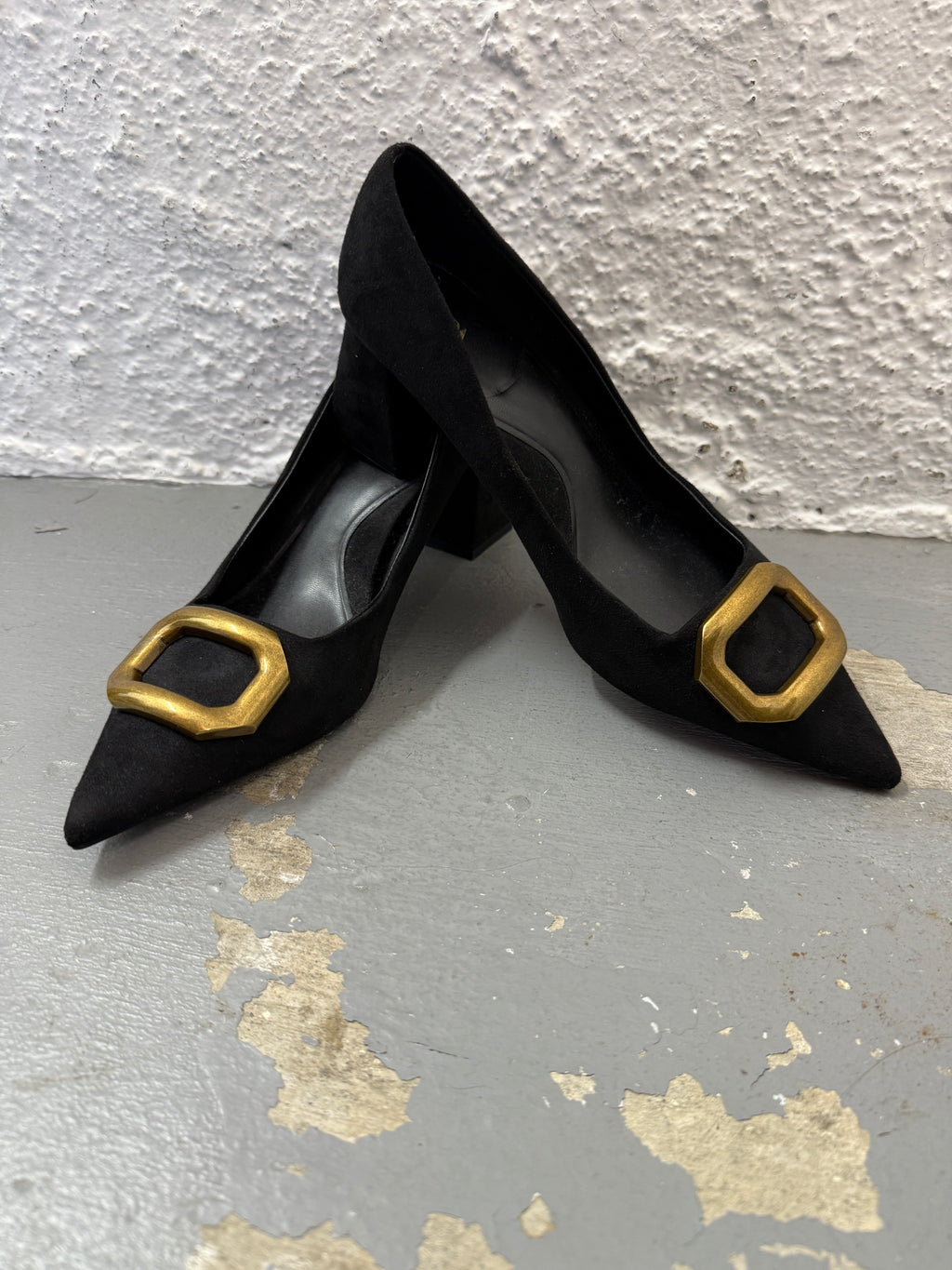 Zara Black Suede-Look Heels Sz 40😀14/8