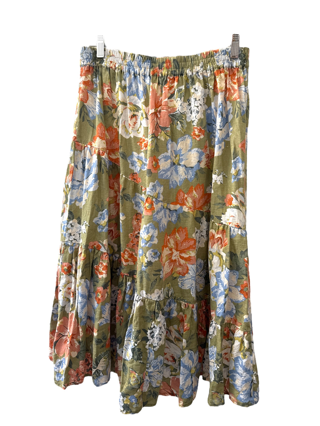 Zest Khaki/Pink Floral Linen Skirt Sz 12 ⭐️