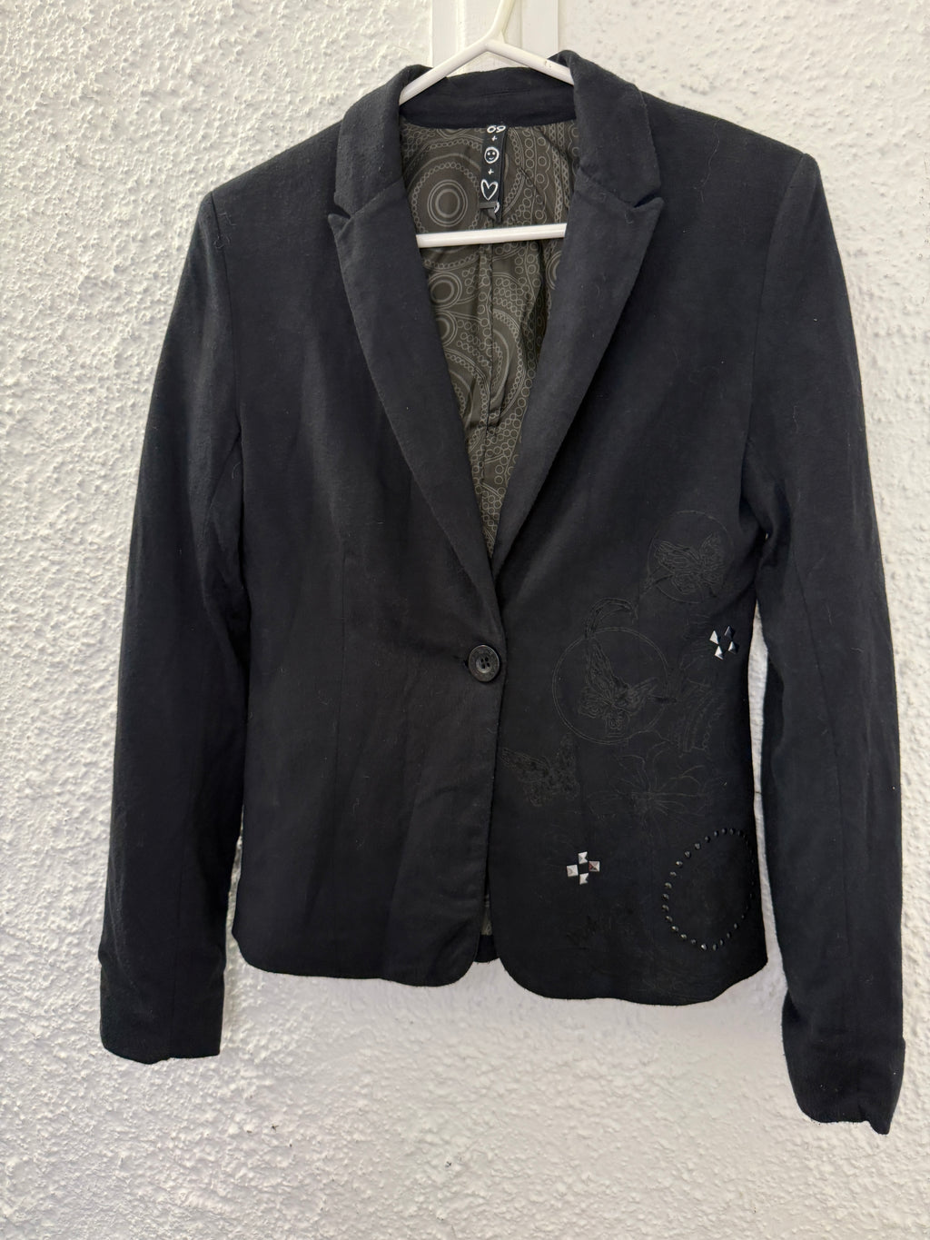 Desigual Black Embroidered Blazer Sz 10😀21/7
