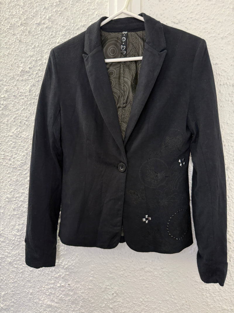 Desigual Black Embroidered Blazer Sz 10😀21/7