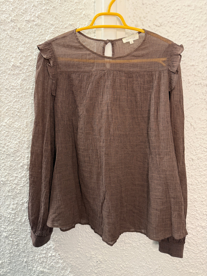 Whistle Brown Cotton Ruffles Top Sz 14 😀8/5