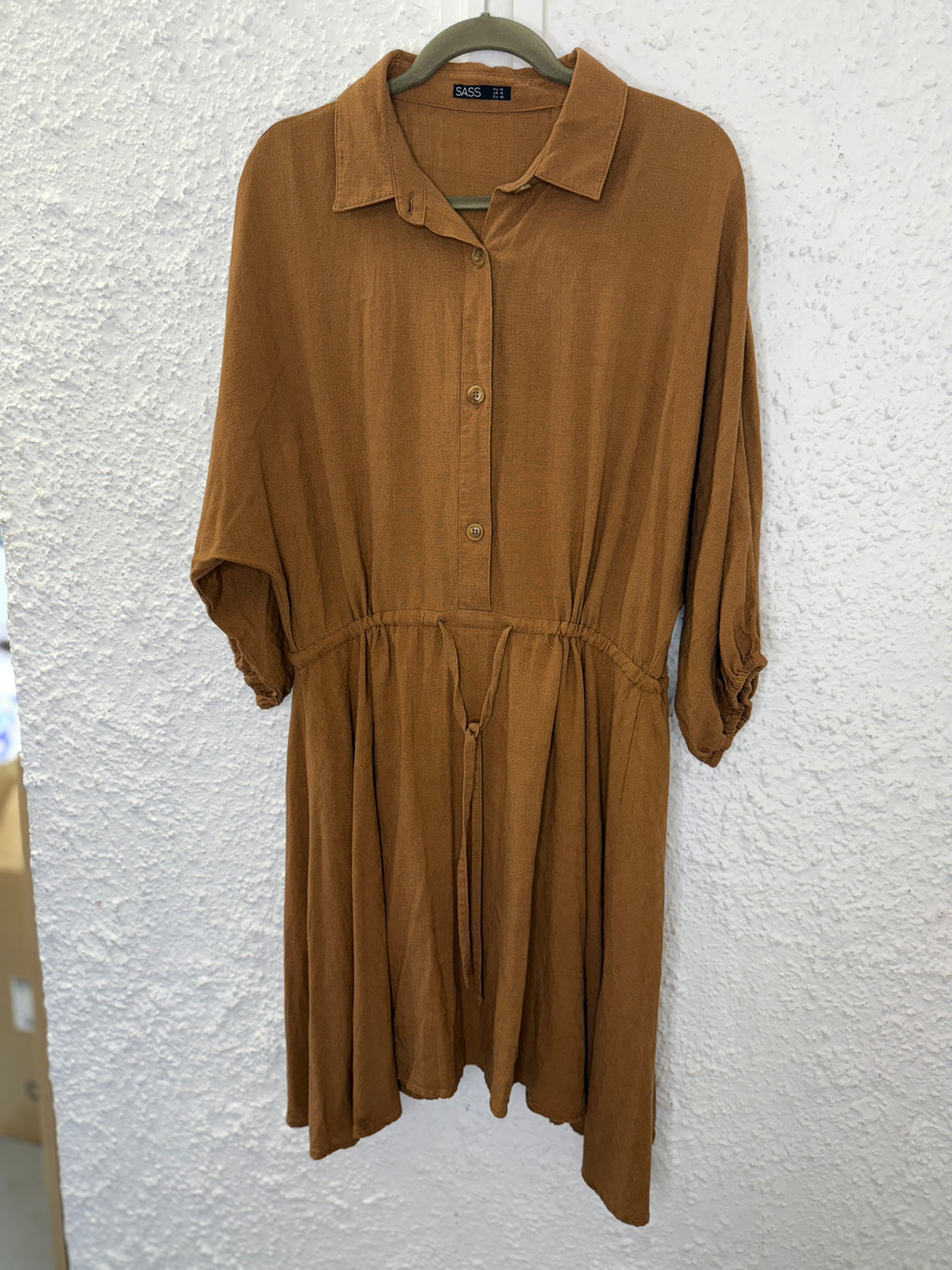 Sass Brown viscose/linen dress Sz 14😀27/11