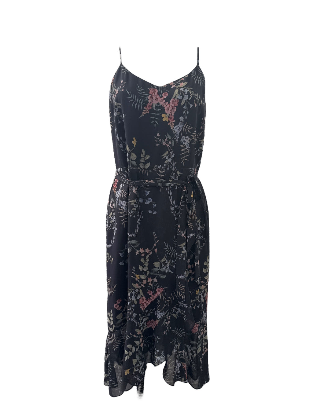 Max Black Floral Faux Wrap Dress Sz 12 💜