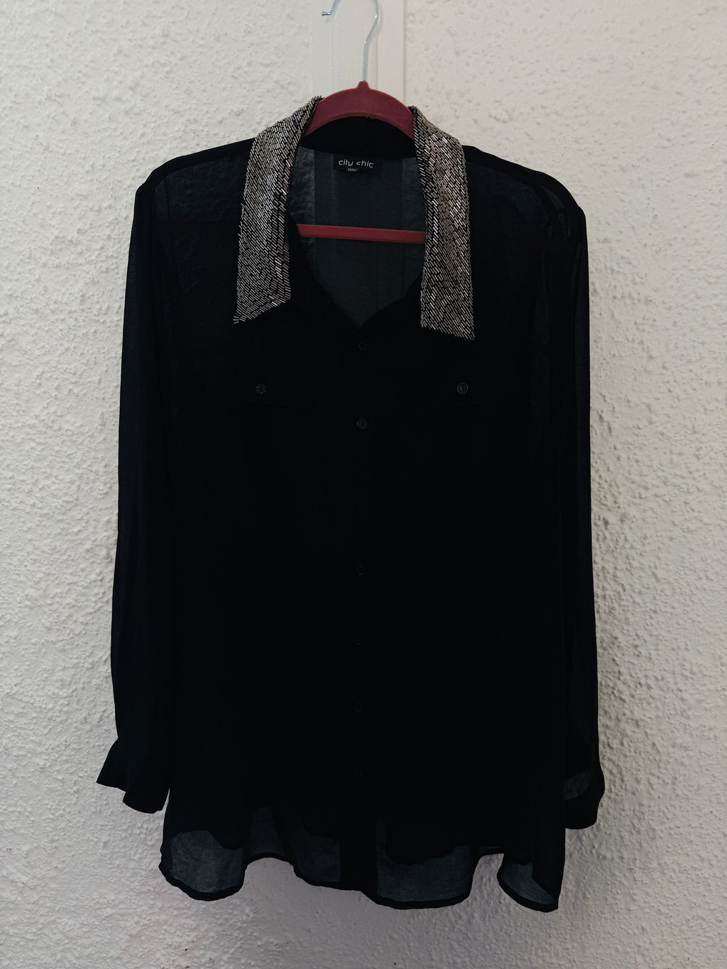 City Chic black embellished collar blouse Sz L😀4/12
